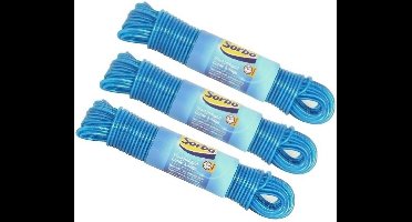 Sorbo waslijndraad / waslijn staal en kunststof - Set van 3x stuks - 20 meter - drooglijn voor wasgoed