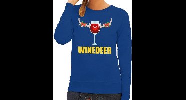 Bellatio Decorations Foute kersttrui - sweater - blauw - wijn - Winedeer - voor dames - kersttruien - Funny - Drank S