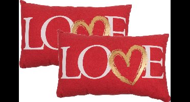 Out of the blue Sierkussens - Set van 2x stuks - valentijn - rood love - 30 x 50 cm - cadeau kussen