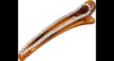 Haarsoires Haarspeld Duckklem 10cm – Open Vorm met Strass Steentjes – Bruin - Sterke Haarclip voor Styling & Dagelijks Gebruik - Hair Clip - Decoratieve Haaraccessoire