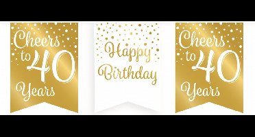 Paperdreams Vlaggenlijn 40 jaar - verjaardag slinger - karton - wit/goud - 600 cm