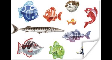 Poster Een illustratie van tien geanimeerde vissen - 30x20 cm