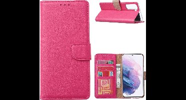 Hoesje Geschikt Voor Samsung Galaxy S21 Ultra Hoesje Geschikt Voor Samsung Galaxy S21 Ultra Portemonnee bookcase met Pasjeshouder - Pink