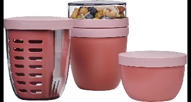 Mepal Giftset potten 3 stuks - Snackpot. Lunchpot en Fruit & Veggiepot - Yoghurt en Muesli beker to go - Geschikt voor vaatwasser - Ellipse - Vivid mauve