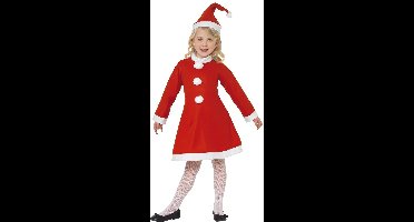 Kerst verkleed jurkje - rood - met kerstmuts - Voordelige kerst outfit - voor meisjes 116/128