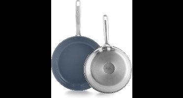 GreenPan Treviso 2-delige koekenpannenset - alle warmtebronnen - PFAS-vrij - RVS - ovenbestendig tot 220° - RVS handgrepen