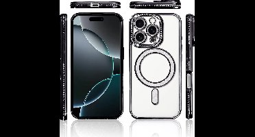 Hoesje Geschikt voor iPhone 16 Pro Max Magsafe hoes Lens beschermer Zwart – Luxe bling sprankelende diamant backcover