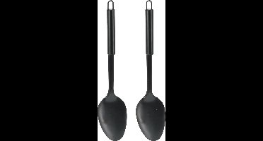 Excellent Houseware Kook/keuken gerei - 2x - opschep lepel - zwart - RVS - 32 cm