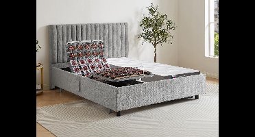 Vente-unique Bed met elektrische lattenbodem stof grijs 2 x