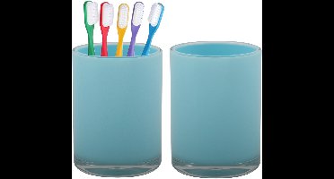 Home & Styling badkamer bekers - 2x - tandenborstelhouder - Troyes - kunststof - blauw - 7 x 9 cm