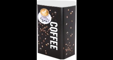 Excellent Houseware Koffieblik - zwart - coffee print - 1800 ml - rechthoekig - koffie - bewaarblikken - Koffiepads/koffiecups - filterkoffie