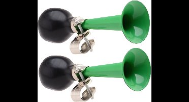 Johntoy Fiets toeter - 2x - metaal - groen - Kinderen - Kinderfiets - luchthoorn - retro knijptoeter
