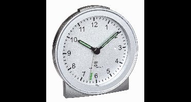 TFA Dostmann 60.1517.54 - Wekker - Analoog - Radiogestuurde tijdsaanduiding - Stil uurwerk - Alarm - Snooze - Kunststof - Fluorescerende wijzers - Schermverlichting - Zilverkleurig