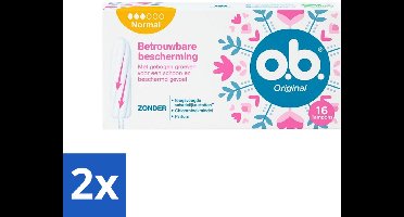 2 x o.b. Tampons - Original Normal - Voor Comfort en Betrouwbare Bescherming - 16 Tampons - Tampons - Menstruatiebescherming - Plantaardige Tampons - Chloorvrije Tampons - Parfumvrije Tampons