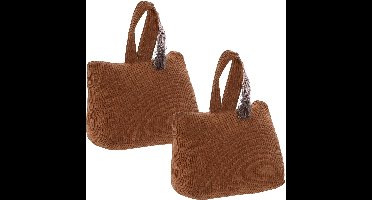 ITEM Deurstopper Rib - 2x - met kwast - bruin - polyester - 15 x 8 x 14 cm - 1 kg