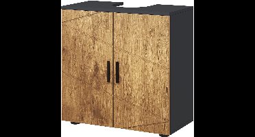 Badkamerkast – Onderkast – Wastafelonderkast – Opbergkast – Kolomkast – MDF Materiaal – Verstelbare Binnenplank – Afmetingen 60x30x60 cm – Antracietgrijs Houtlook