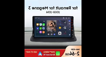 Autoradio Renault Megane 3 – Multimedia Speler – 2-DIN Radio – Smart Car Stereo – Navigatiesysteem – Android Auto – 9 Inch IPS Scherm – 4GB RAM 64GB Opslag
