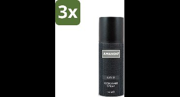3 x Amando - Noir - Deodorant - Spray - 150 ml - Amando Noir Deodorant Spray - Deodorant Spray Voor Mannen - Klassieke Geur - Langdurige Bescherming - Mannelijke Geur