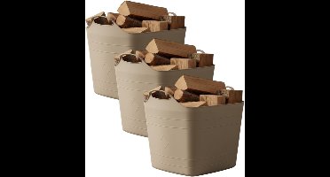 Excellent houseware flexibele kuip / emmer - 3x - beige - 25 l - kunststof - 40 x 35 cm - met handvatten