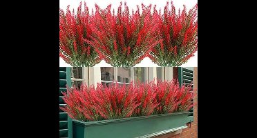 Kunstmatige lavendelboeketten, 12 stuks, kunstbloemen, -struiken, -planten, UV-bestendige kunstmatige groene takken, kunstbloemen voor buiten, geschikt voor binnendecoratie, bruiloften, tuinen, terrassen, binnen- of buitengebruik (rood).