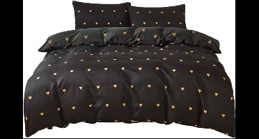 3-Delige Black & Gold Heart Dekbedovertrekset — Modern & Chic - 220x240cm
