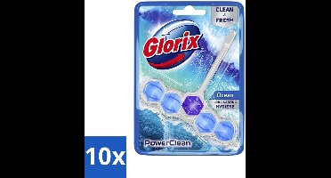 10 x Glorix - Toiletblok - Power Clean Ocean - Frisse Geur - 1 blok - Toiletblok - Oceaanfrisheid - Hygiëne - Reiniging - Anti-kalk