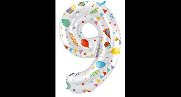 Folat - Folieballon Cijfer 9 Joyful Party - 86 cm