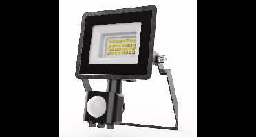HOFTRONIC - Stratos LED Schijnwerper met sensor - 10 Watt 735 Lumen - IP65 Waterdicht - 4000K - Neutraal wit - Zwarte Breedstraler - Veiligheidslamp - Buitenlamp met bewegingssensor en schemerschakelaar