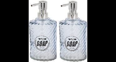 Items Zeeppompje/dispenser - 2x - 17 cm - glas - blauw - 300 ml - navulbaar - toilet/badkamer/keuken