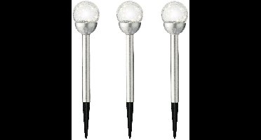 3x lumineo led steker bol - solar - 30 cm - rvs - prikspot - tuinverlichting tuinsteker - tuinlampen - solarlampen op zonne-energie