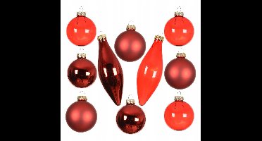 Rode Glazen Kerstballen Sneeuwvlokken & IJspegels MIX 10 stuks