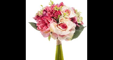 Emerald - Kunstbloem Roos Hortensia bundel 28cm roze - Kunstplant voor binnen