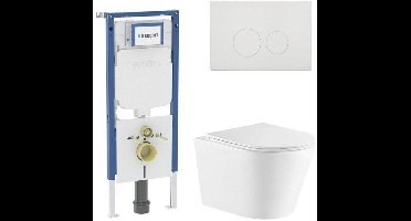 QeramiQ Dely Toiletset - 36.3x51.7cm - diepspoel - rimless - Geberit UP720 inbouwreservoir - softclose toiletzitting - glans witte bedieningsplaat - ronde knoppen - wit mat