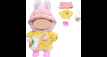 Joya Kids® Verkleedset voor Bubu Pop Geel en Roze Gebreid Pakje met Muts, Schoudertas & Schoenen | Outfit voor 17 cm Mart Figuren | Kleding & Bescherming in Één | Pop niet inbegrepen