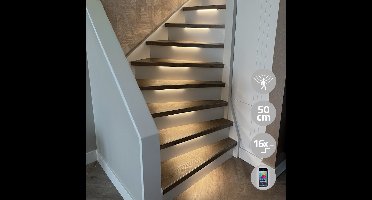 Led trapverlichting set met bewegingssensoren - Led strips 50 cm met helder wit licht - Werkt met de bekende verlichting apps - Basic set voor max. 16 treden - Bedienen via app