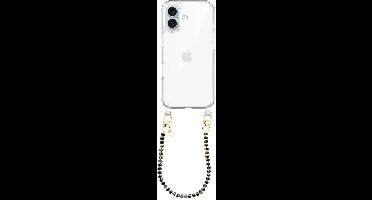 xoxo Wildhearts siliconen hoesje geschikt voor iPhone 17 hoesje - Crystal (Zwart) - Telefoonhoesje - Hoesje met koord - Kristal ketting - Kristallen met gouden details - kort telefoonkoord - Transparant hoesje