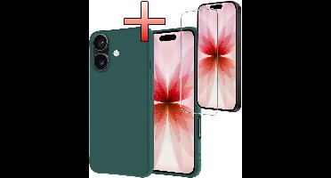 Hoesje - Met Screenprotector - Geschikt voor Apple iPhone 17 - Sterk & Shockproof - Back Cover - Siliconen Case - Telefoon Hoes - Donkergroen