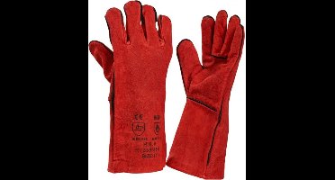 Lashandschoen rood, 5 vingers, 36cm kap