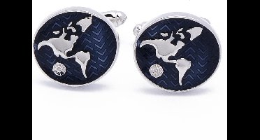 Manchetknopen - Wereldbol Blauw Zwart Amerikaans Continent