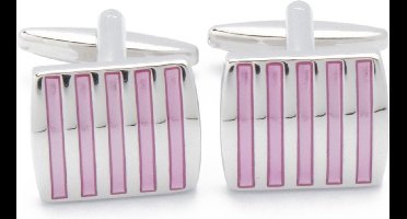 Manchetknopen - Roze en Zilveren Lijnen Vierkant