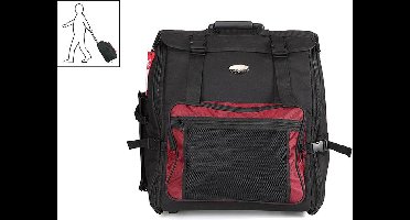 CNB accordeon trolley tas, zwart-rood, met wielen, 47h x 48b x 22d, accesoire vakje, voor 96 bassen