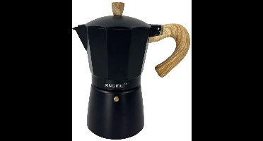 Kinghoff Aluminium Espressomaker KH-1886 – 6 Kopjes – Zwart Met Houten Handvat – Geschikt voor Inductie - 300ml - Percolator