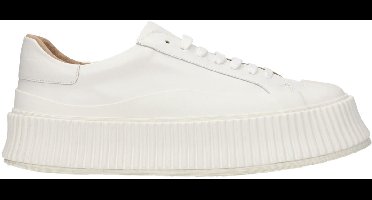 Leather Lace-Up Sneakers with Rubber Sole and Mid Heels Wo - White