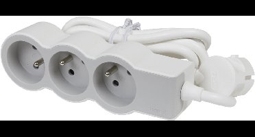 Legrand Premium Contactdoos - Stekkerdoos - Verdeelstekker 3X2P - Penaarde België - Verlengsnoer 1.5 Meter - Wit & Grijs