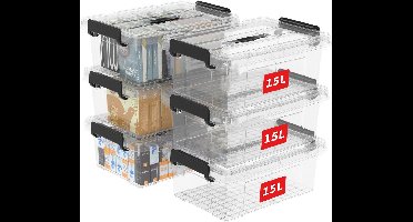 Boraboi® Transparante opbergdozen met deksels en draaggreep voor thuis en kantoororganisatie