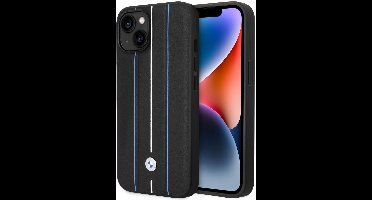 BMW iPhone 14 Plus & 15 Plus Backcover hoesje - Blue Leather Signature - Hot Stamp Lines - Zwart