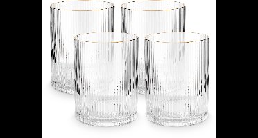vtwonen Waterglazen - Drinkglazen - Glazen set van 4 - met Gouden Rand - 340ml
