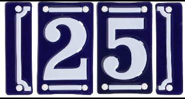 Best for Boots huisnummer 25 met sierrand - Oudhollands - emaille - blauw/wit