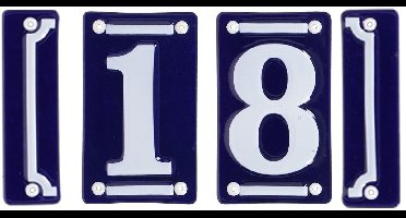 Best for Boots huisnummer 18 met sierrand - Oudhollands - emaille - blauw/wit