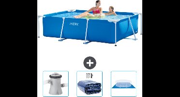 Intex Rechthoekig Frame Zwembad - 220 x 150 x 60 cm - Blauw - Inclusief Zwembadfilterpomp - Solarzeil - Grondzeil